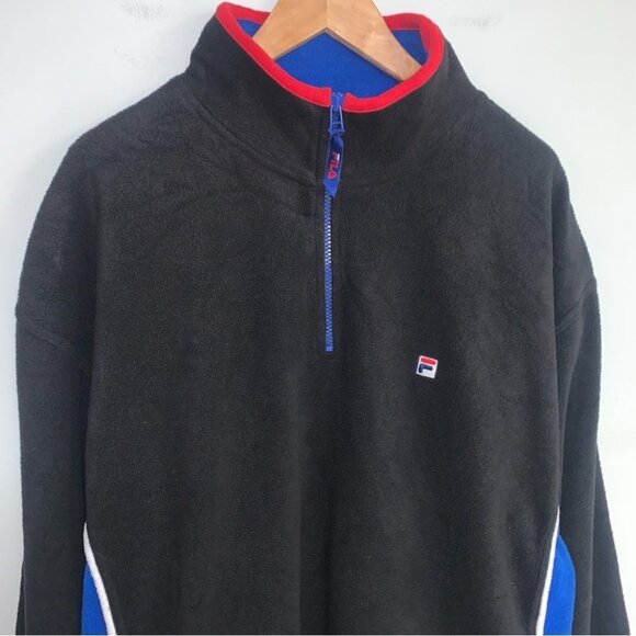 Fila Vintage 1/4 Zip Sweater Men’s Size Extra Large Black Blue Fleece Sweatshirt - Picture 4 of 10